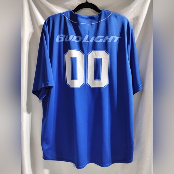 Bud Light Shirt Mens 2XL Blue Baseball Jersey Anheuser Busch Beer Brewery Merch - Picture 4 of 12